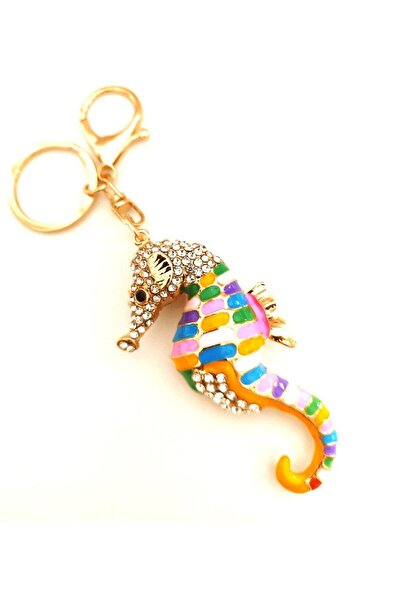 Svc Aksesuar هدية فاخرة حصان البحر حجم كبير بحجر الزركون - سلسلة مفاتيح الحظ - حلية حقيبة 14 سم