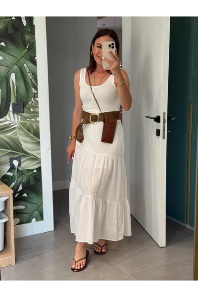 X-Young Fusta cu elastic la spate si fermoar laterale EKRU