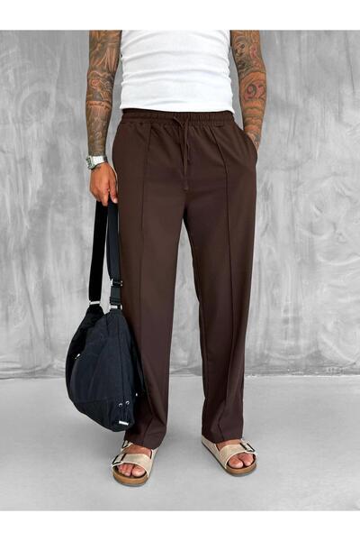 ablukaonline Erkek Beli Lastikli Baggy Pantolon Kahve
