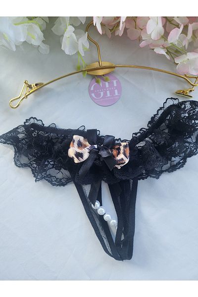 G&H UNDERWEAR Leopard Pearl String Thong Panties