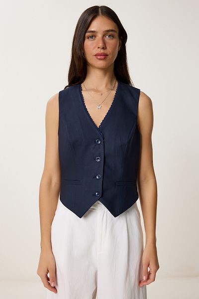 Lovelyİstanbul Lace Detailed Woven Vest Dark Blue Lvw0004