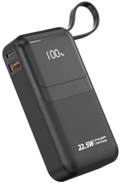 IQ TOUCH 10000mAh Mini Power Bank – Built-in USB-C & Lightning Cables, Multi-Device Charging Power bank