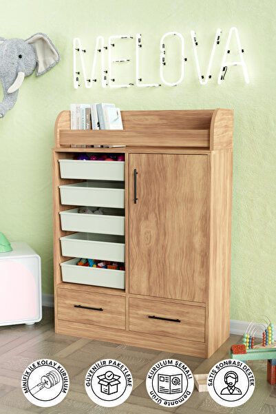 Hediyeler Kapında "Melova" 5 Sepetli 2 Çekmeceli Çok Amaçlı Oyuncak Dolabı