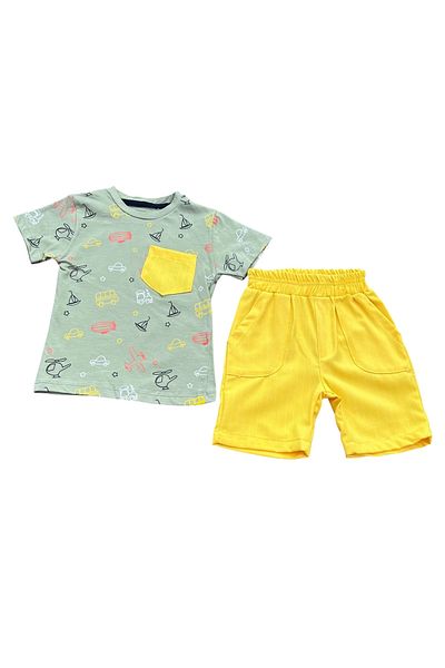 Hafez Kids Men's Summer Pocket Shorts and T-Shirt Car Airplane Digital Printed Luxury Double Suit