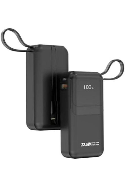 IQ TOUCH 10000mAh Mini Power Bank – Built-in USB-C & Lightning Cables, Multi-Device Charging Power bank