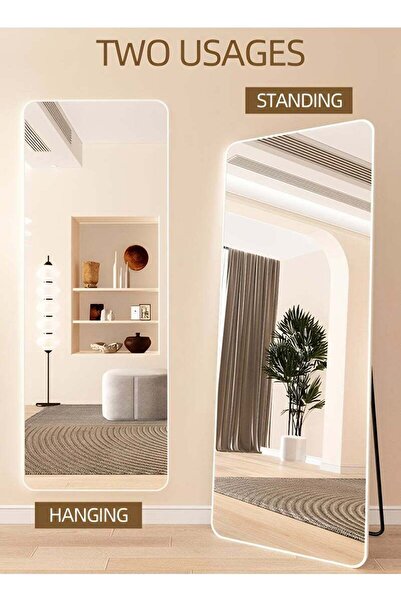 Taimi Full Length Mirror with Aluminum Frame and Metal Stand - 155 x 45 cm - White