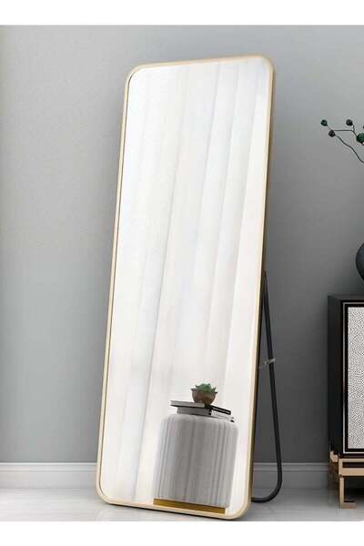 Taimi Full Length Mirror with Aluminum Frame and Metal Stand-155 x 45 cm-Gold