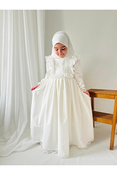 Linarookids Kız Çocuk Tesettür Elbisesi Merasim Elbisesi,Başörtülü takım 3-12 Yaş Uygun