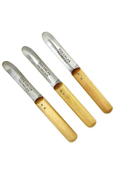 ÖZKANLAR 3 Adet Oval Ahşap Saplı Patlıcan & Kabak Yöresel Sebze Oyma Bıçağı