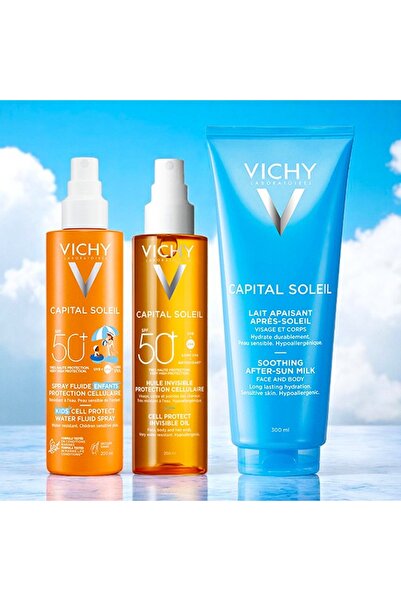 Vichy Capital Soleil Set: Kids' SPF50+ Spray 200ml, Invisible SPF50 Oil 200ml, After Sun Milk 300ml