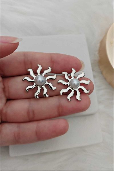 KYOLA DESİGN Pearl Sun Minimalist Silver Color Women's Earrings