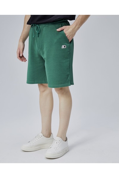 Starter Asher Green Slit Patch Comfortable Fit Men's Knitted Shorts