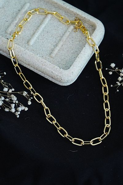 Lisinya Gold Color Rectangular Chain Choker Necklace - Lisinya