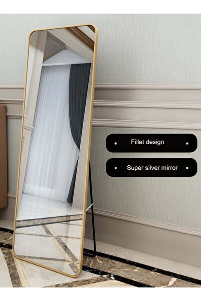 Taimi Full Length Mirror with Aluminum Frame and Metal Stand-155 x 45 cm-Gold