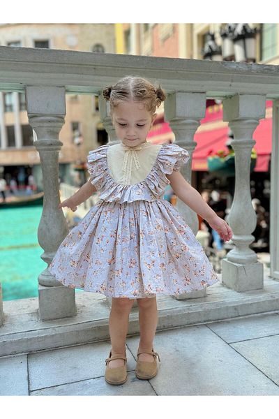 Linarookids Laurel Cappuccino Floral Vintage Baby Girl Dress,Birthday Dress,Photo Shoot Dress,Suitable for 0-7 Years