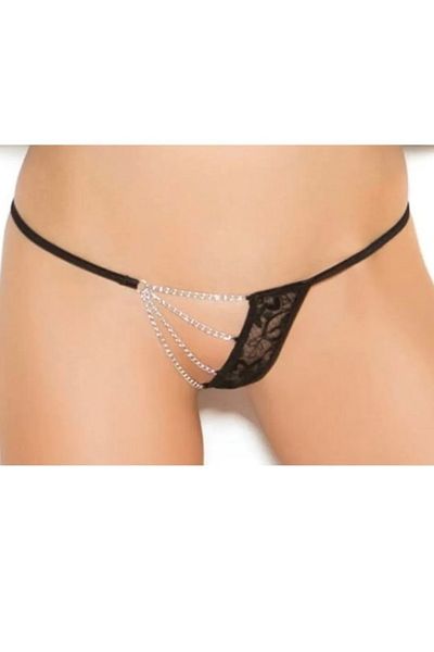 Cicişim Black Lace Chain Detailed Fancy String Thong