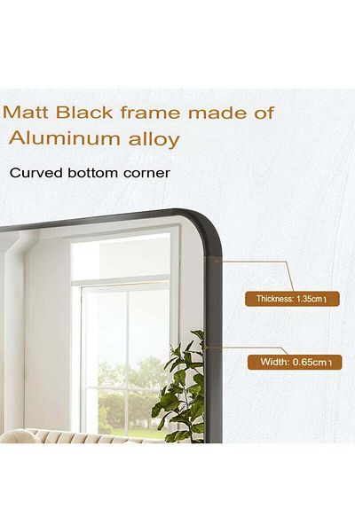 Taimi Full Length Mirror with Aluminum Frame and Metal Stand - 150 x 40 cm - Black