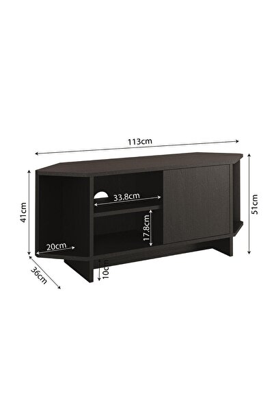 Bimossa TEO B1330 Köşe TV Ünitesi Siyah 48 inç Uyumlu Modern Açık Raf Geniş Fonksiyonel Tasarım
