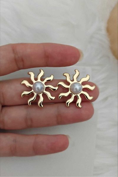 KYOLA DESİGN Pearl Sun Minimalist Gold Women's Earrings (2,3 cm)