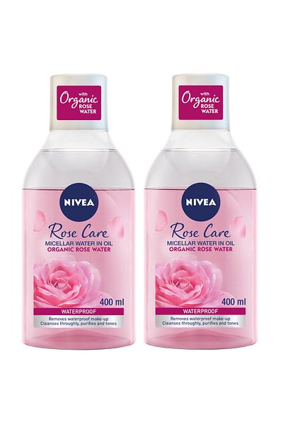 NIVEA Rose Care Micellar Water Face Makeup Remover, All Skin Types, 400ml, Pack of 2