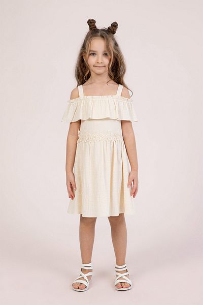 DMB BOYS & GIRLS Ruffled Floral Lace Detail Girl's Dress with Strap