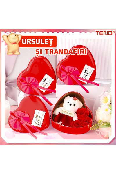 Teno Teno® Scented Soap Rose Bear, "I LOVE YOU", 3 roses, red