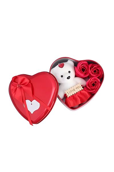 Teno Teno® Scented Soap Rose Bear, "I LOVE YOU", 3 roses, red