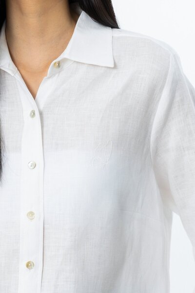 Ekol Μπλούζα από λινό κεντημένο με πεταλούδες εκρού 03114