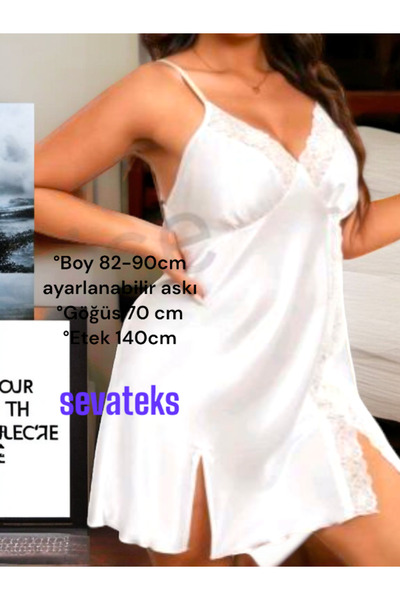 sevateks Σατέν νυχτικό με δαντέλα με λεπτομέρειες