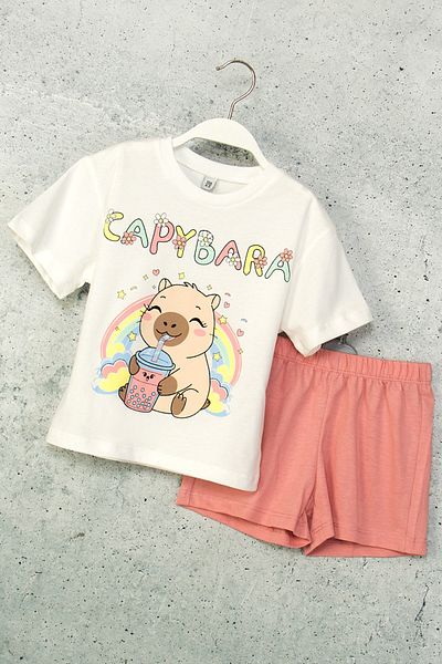 DMB BOYS & GIRLS Printed Short Sleeve Shorts 2-Piece Girl's Set