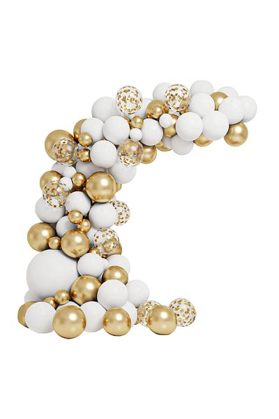 Teno Set of 105 Teno® Balloons, Arch Type, latex, white/gold