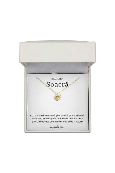The Jewel Heart Colier Lebădă pentru Soacră – Argint 925 cu Aur 14K, Cadou cu Cutie LED