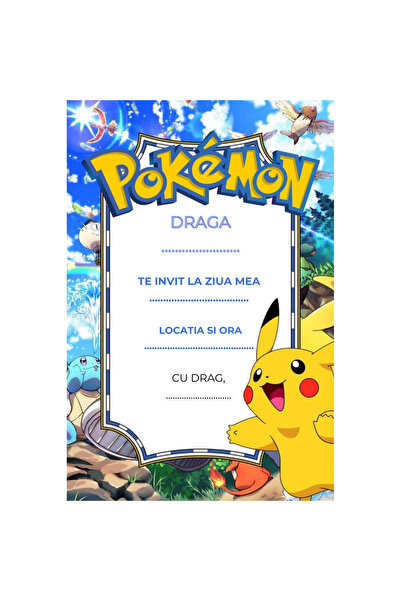 OEM Set 10 invitatii tip formular pentru copii - Pokemon, Format A6, plic inclus