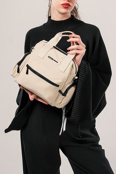 Getcho Nepayen Beige Women's Handbag Multi-Eye Zipper Lightweight Long Strap Bag for Daily Use