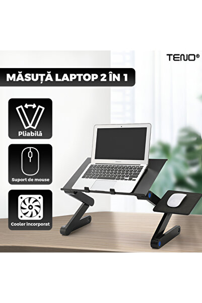 Teno Teno® 2-in-1 Laptop Table, height-adjustable, multifunctional, 42 x 26 cm, black