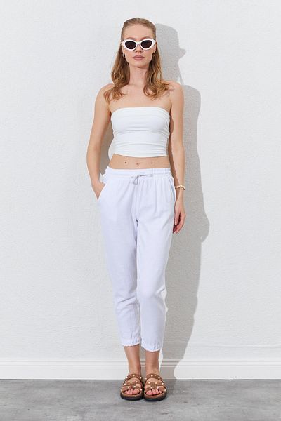 TENA Women's White (6813) Wide Leg Garment Stitched Gabardine Trousers