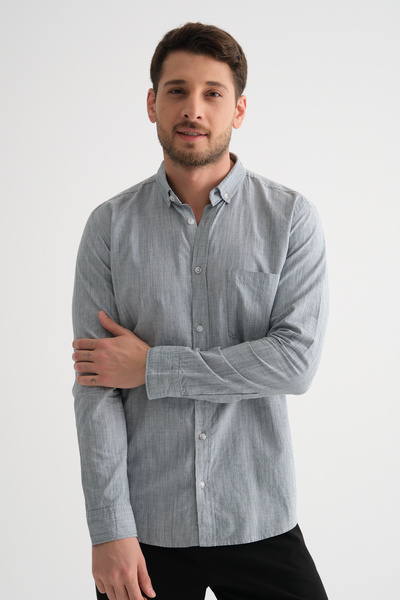 Klothy Ανδρικό μακρυμάνικο βαμβακερό πουκάμισο μονής τσέπης κανονικής εφαρμογής 2635