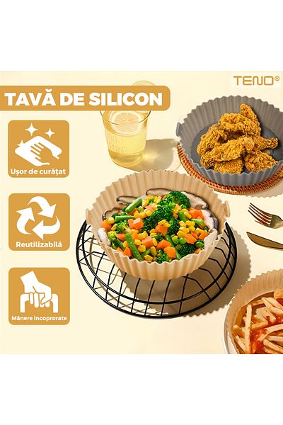 Teno Tava de Copt Rotunda Teno®, antiaderenta, rezistenta la temperaturi inalte, 21 x 17 cm, bej