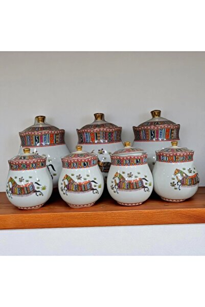 Zuccara Maison Etnik At Desenli Porselen Baharatlık Seti – 7 Parça