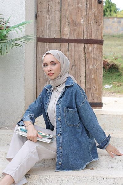 TOFİSA Women's Double Pocket Tassel Detail Denim Jacket Dark Blue - 26576