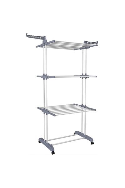 Teno Uscator Vertical pentru Rufe si Haine Teno®, 3 niveluri, mobil, pliabil, inaltime 175cm, gri