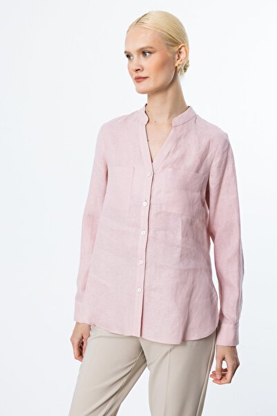 Ekol Hakim Yaka Düğmeli Keten Bluz