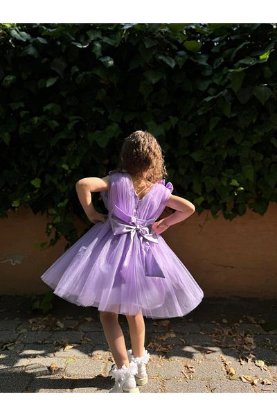 Minizade Baby Girl Girl's Tulle Bow Lined Special Day Birthday Party Wedding Princess Evening Dress
