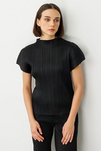 Ekol Accordion Fabric Stand Collar Blouse