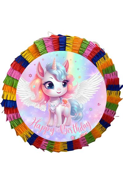 OEM Party pinata, 35 cm, multicolor, Pink Unicorn pattern + 3/4 year old Birthday T-shirt