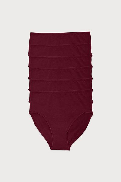 Malabadi Chiloți slip modal cu talie înaltă pentru femei, burgundy, pachet de 6 1955