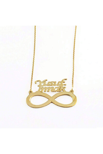 BUTİK GÜMÜŞ 925 Ayar Kişiye Özel Çift İsimli,Sonsuzluk, 14K Altın Kaplama Ann...