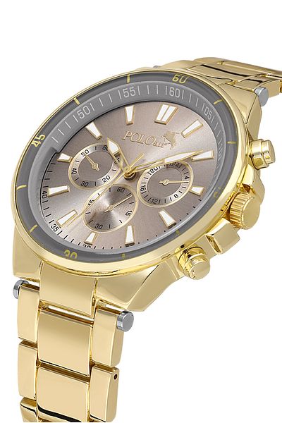 Polo Air Classic Metal Case Men's Wristwatch Gold Color Pl-0994E6X