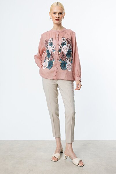 Ekol Floral Embroidered Linen Blouse