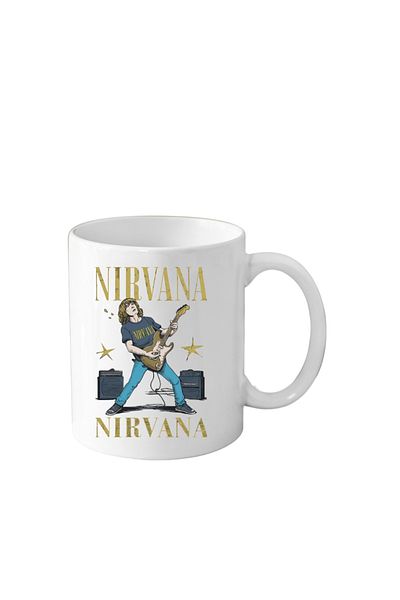 OEM Cana din ceramica haioasa, 330 ml, alba, pentru pasionatii de muzica, NIRVANA